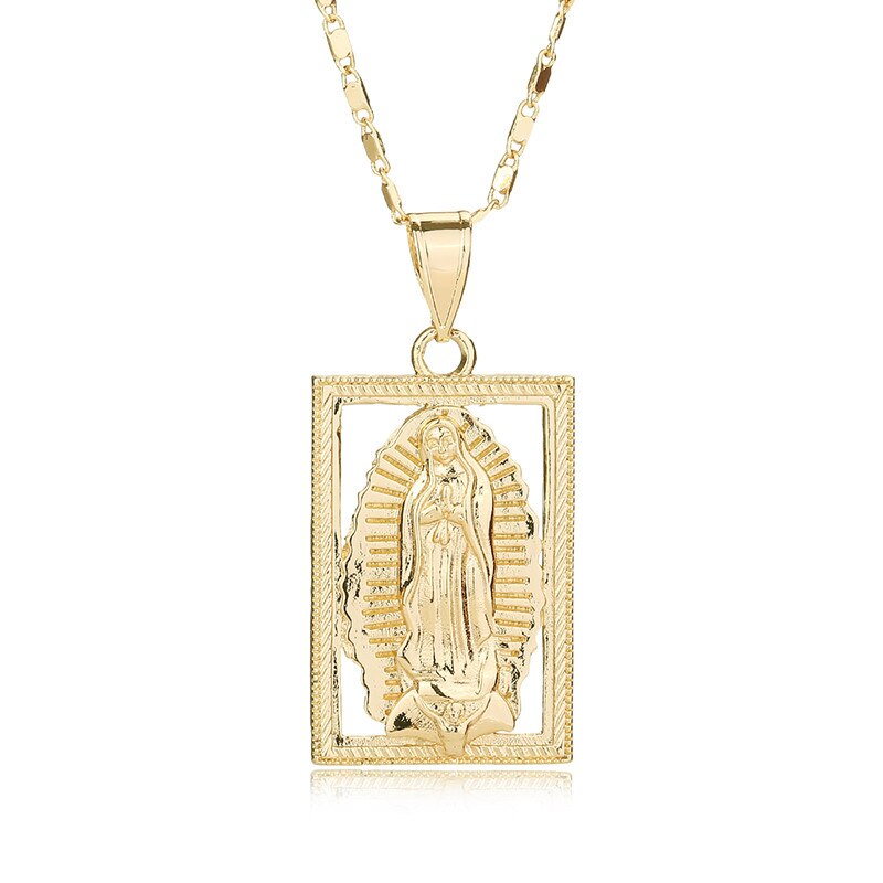 CWEEL Virgin Mary Necklace Gold Color Bijoux Imitation Crystal Statement Necklace Women Fashion Pendant Catholic Jewelry