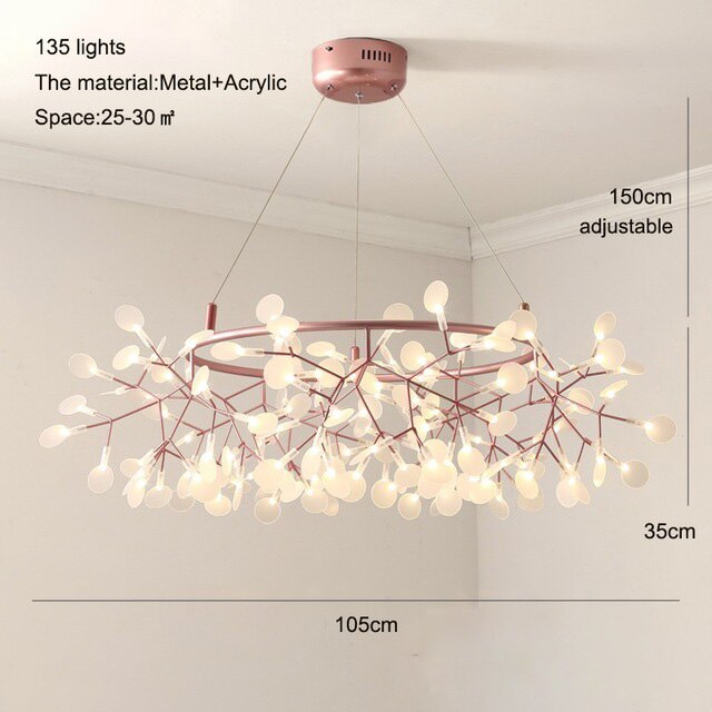 Artpad Nordic Firefly Hanging Lamp Living Room Round Chandelier Modern Rose Gold/Black Kitchen Branch Chandelier Lighting