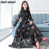 3XL Plus Size Vintage Chiffon Black Casual Midi Dress 2021 Autumn Winter Elegant Women Boho Maxi Dress Party Long Sleeve Vestido