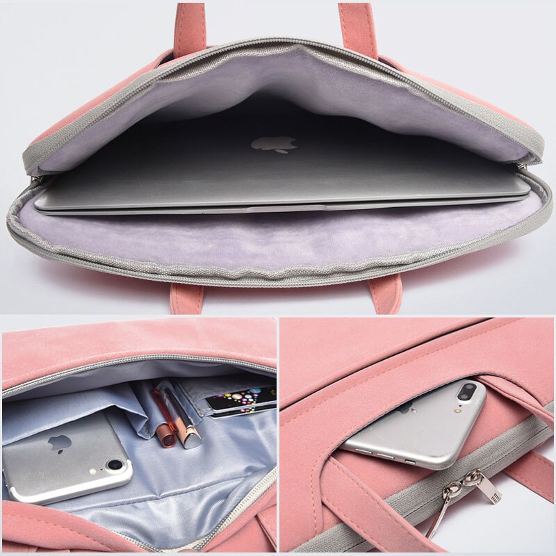 2PCS Business Laptop Briefcase Suede Office Macbook Handbag 13 14 15.6 inch Computer Bag Crossbody Notebook Travel Bags XA65C