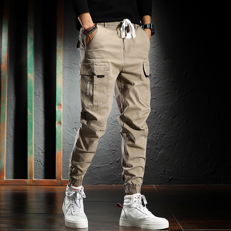 High Street Fashion Designer Joggers Jeans Men Khaki Casual Multi Pockets Cargo Pants Hombre Loose Fit Hip Hop Harem Trousers