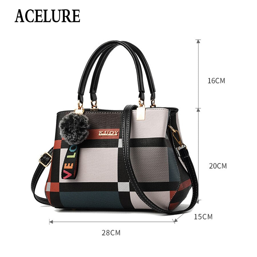 ACELURE New Casual Plaid Shoulder Bag Fashion Stitching Wild Messenger Brand Female Totes Crossbody Bags Women Leather Handbags