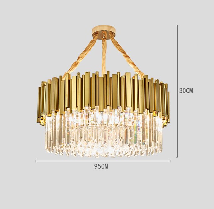 Luxury Plated Gold Metal Led Pendant Lights E14 Lustre K9 Crystal Luminarias Dining Room Straight Pendant Lamp Lighting Fixtures