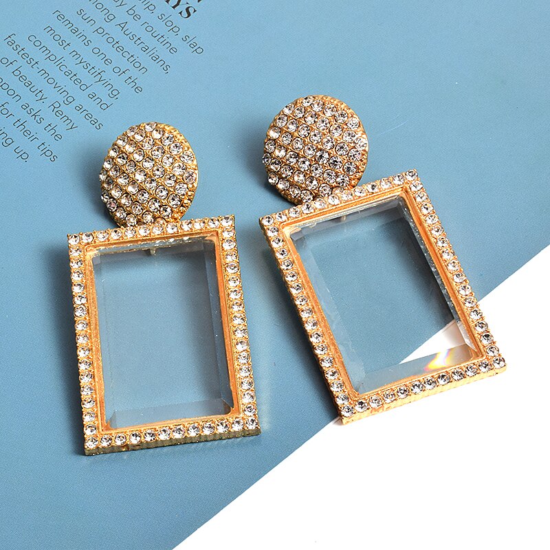 Wholesale Hanging Geometric Clear Resin Dangle Drop Earrings Studded With Crystals New Pendientes Jewelry Accessories For Women