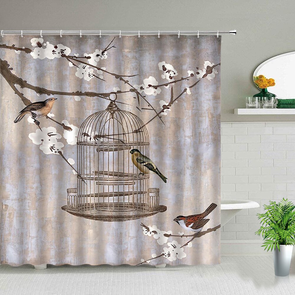 Chinese Style Flower Birds Shower Curtains Waterproof Bathroom Curtain Polyester Fabric Home Bathtub Decor Wal Hanging Curtain