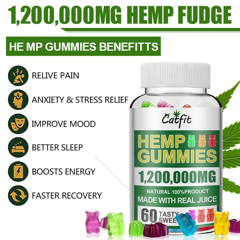 CatFit Nature HempseedBear Gummies Relieve stress & Anxiety Relief Vitamins B/E Blend Bear Office snacks /Halal Pectin