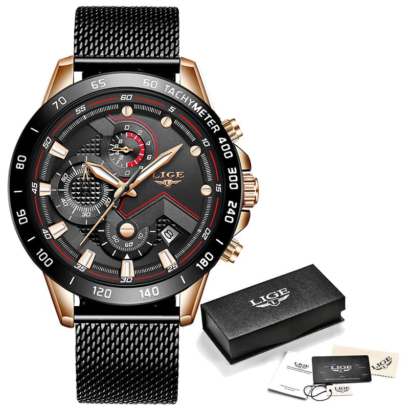 2022 New LIGE Fashion Mens Watches Stainless Steel Top Brand Luxury Sport Chronograph Quartz WithWatch For Men Relogio Masculino