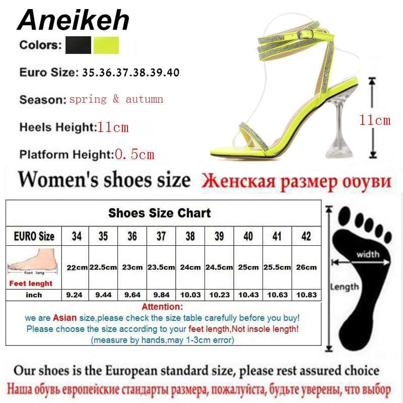 Aneikeh Glitter Rhinestone Pumps Rome Sandals Women Shoes Peep Toe Perspex Heel Stilettos High Heels Sandals Summer Party Shoes