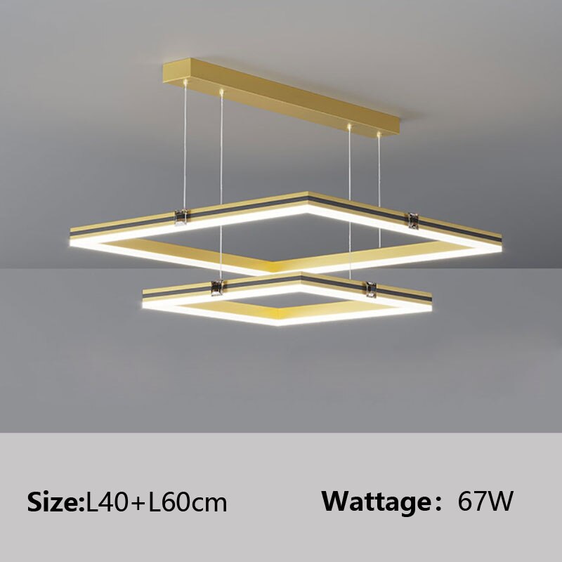 Modern Minimalist Luster Square Black Gold LED Chandelier for Bedroom Living Room Restaurant Loft Home Indoor Light Fixture