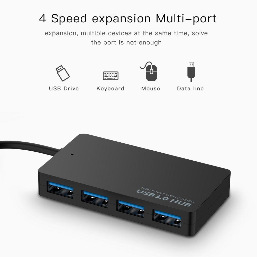 1PC High Speed USB 3.0 Hub External 4 Ports Adapter Splitter USB Expander Plug and Play For Laptop PC Computer Accessories