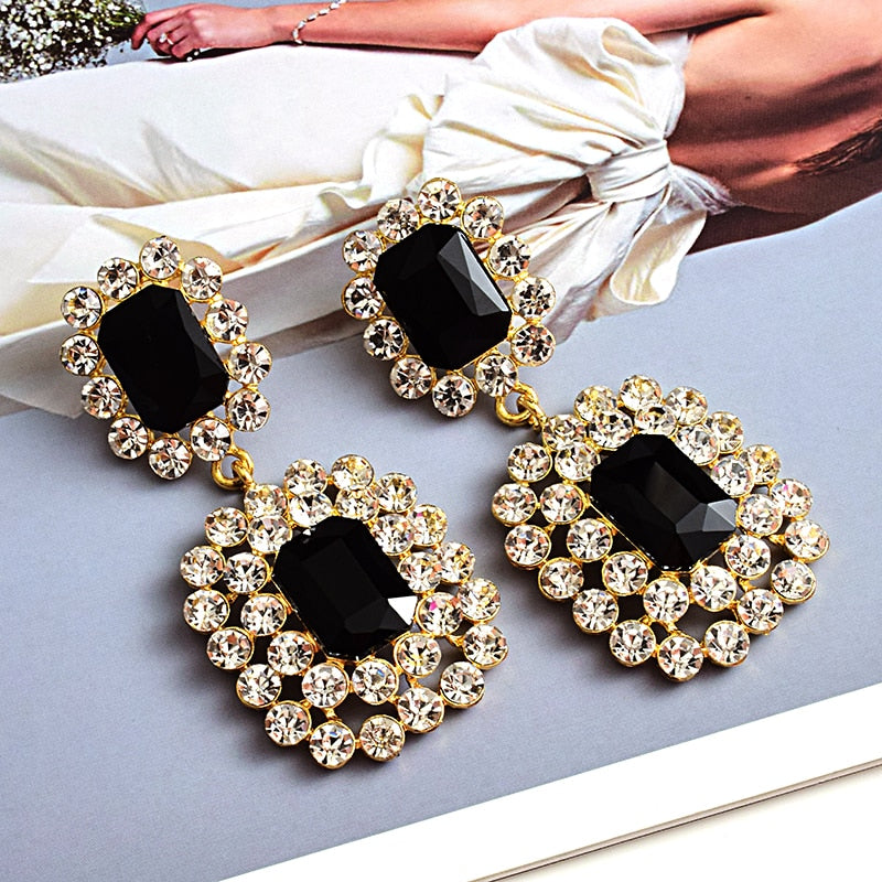 New Luxury Crystals earring High-quality Stone geometric Long Drop Earrings Fashion Trend Jewelry Accessories For Women