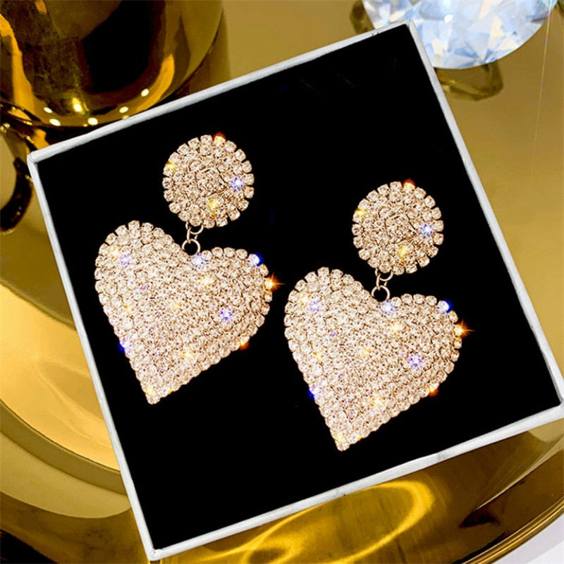 2020 New Fashion Earrings for Women Luxury Full Rhinestone Heart Earrings Jewelry