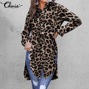 Celmia Women Vintage Long Shirts 2021 Fashion Leopard Print Long Sleeve Blouse Elegant Office Tops Tunic Casual Loose Blusas 5XL