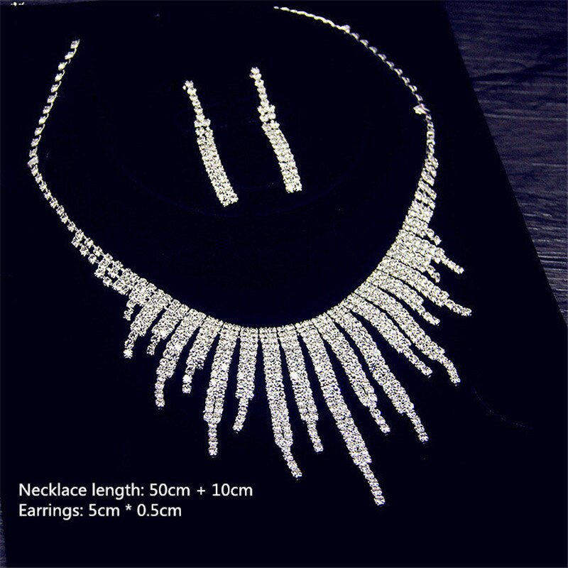 FYUAN Shine Geometric Rhinestone Necklace Earrings For Women Long Tassel Jewelry Sets Weddings Banquet Gifts