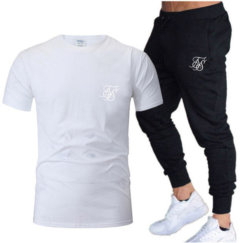 Summer Fashion Leisure SikSilk brand Men's Set Tracksuit Sportswear Track Suits Male Sweatsuit Short Sleeves T shirt 2 piece set