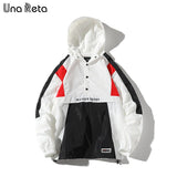 Una Reta Hooded Jackets Men New Patchwork Color Block Pullover Jacket Fashion Tracksuit Coat Men Hip Hop Streetwear Jacket Men