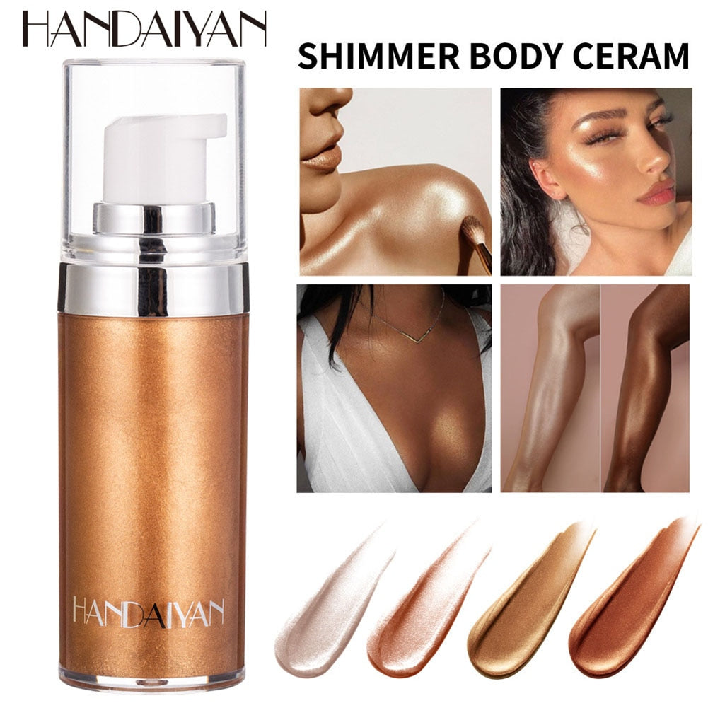 Hot sell bronze pearl white pearlescent fluorescent liquid highlighter spray illuminates the face and body to brighten highlight