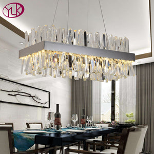 Youlaike Modern Crystal Chandelier For Dining Room Rectangle Design Kitchen Island Lighting Fixtures Chrome LED Cristal Lustre
