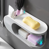 GESEW Drainer Soap Dish For Bathroom Multifunction Soap Holder With Hooks Organizer Punch-free Storage Box Bathroom Accessories