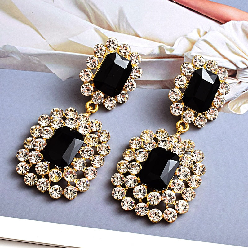 New Luxury Crystals earring High-quality Stone geometric Long Drop Earrings Fashion Trend Jewelry Accessories For Women