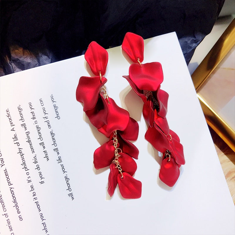 XIYANIKE 2019 New Arrival Vintage Women Dangle Earrings Sexy Rose Petal Long Tassel Earrings Female Korean Jewelry Red Earrings