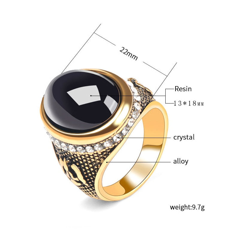 Wbmda Fashion Dubai Gold Men Ring Oval Black Stone Antique Ring Vintage Jewelry Wholesale 2019 New