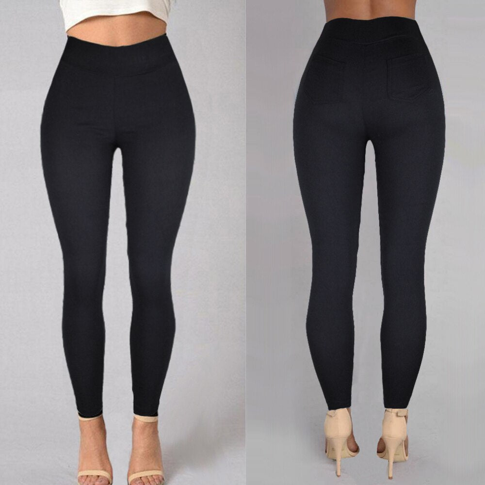 Casual High Waist Women Cotton Pants with Pockets Stretchy Slim Solid Color Pencil Trousers Fashion Skinny Long Pant Plus Size