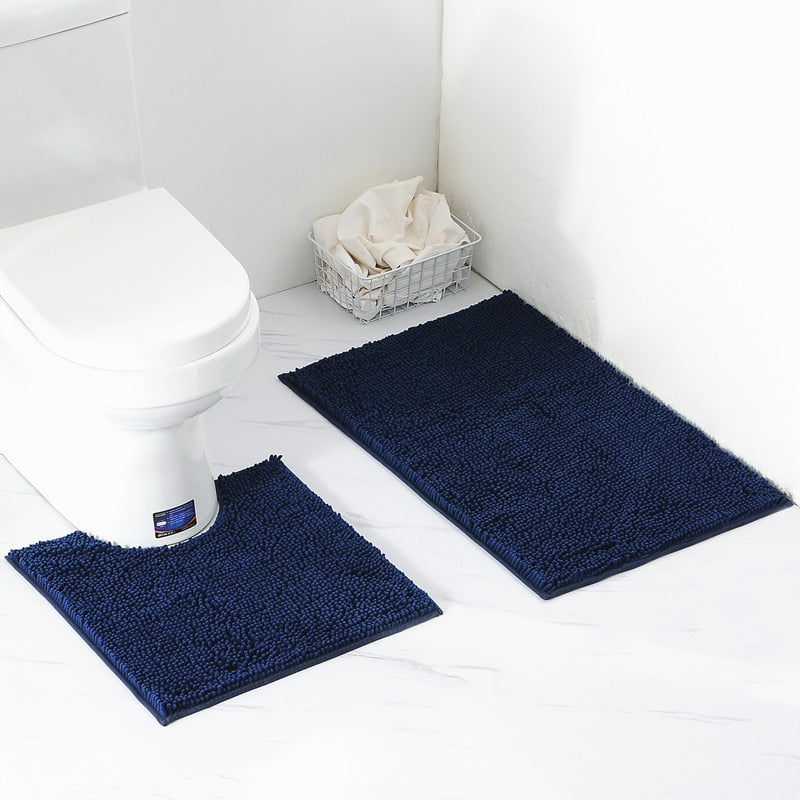 2ps-set Shaggy Chenille Bathroom Mat Set Absorbent And Machine Washable Fit Toilet Bathtub Living Room Door Bathroom Foot Floor