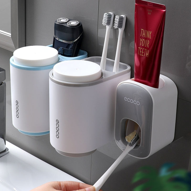 Bathroom Accessories Set Automatic Toothpaste Dispenser Toothpaste Squeezer Wall Mount Holder Toothbrush Squeezer Holder Rack