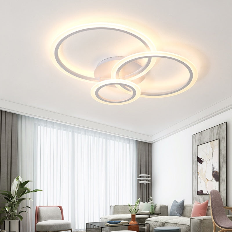 Living Room LED Ceiling Light Acrylic Round Rings Bedroom Kitchen Panel Lamp Simple Modern Indoor Fixtures With Remote Control