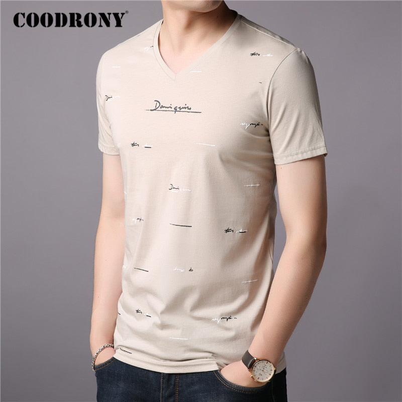 COODRONY Brand T Shirt Men Fashion Casual V-Neck T-Shirt Streetwear Mens Clothing 2020 Summer Soft Cotton Tee Shirt Homme C5074S