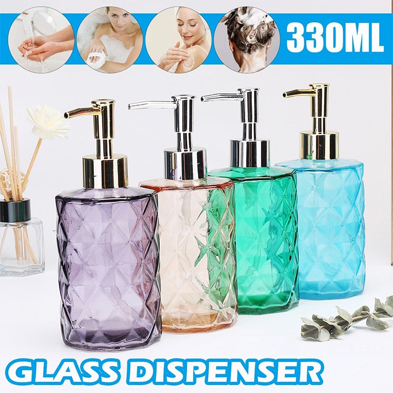 Glass Soap Dispenser Diamond Crystal Shower Gel Makeup Bottle Storage for Bathroom Kitchen