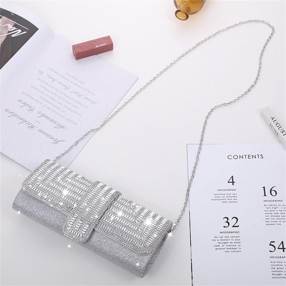 Women Evening Clutch Bag Diamond Sequin Wedding Clutch Purse Handbag Party Banquet Black Gold Silver Two Chain Shoulder Bag