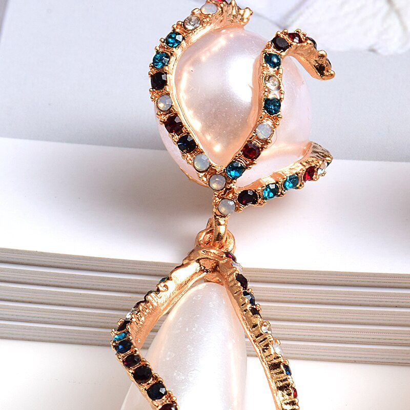 New Colorful Rhinestone Big Pearl Drop Earrings Fine Jewelry Accessories For Women Fashion Trend Pendientes Bijoux