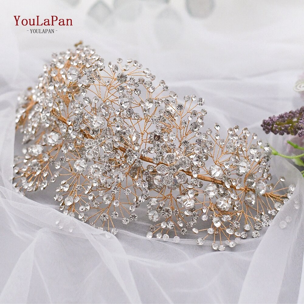 TOPQUEEN HP240 Golden Wedding Hair Jewelry Luxury Crystal Hair Ornaments Rhinestone Wedding Crown Woman Tiara Pageant Crown