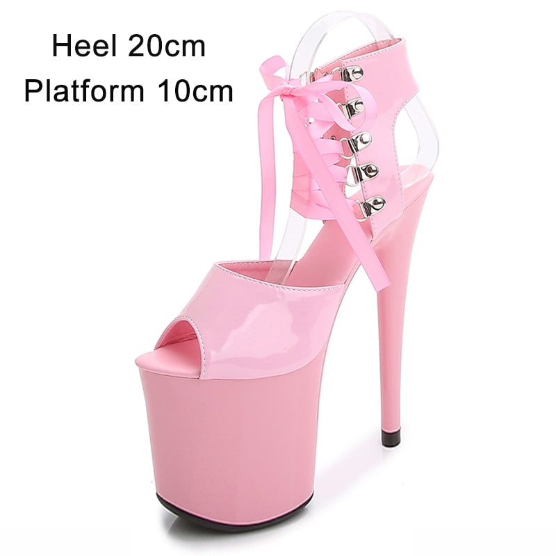 JIALUOWEI  20cm Extreme High Heel Thick Chunky Heels Platform Women Knee-High Long Boots -Exotic,Fetish,Sexy,Shoes