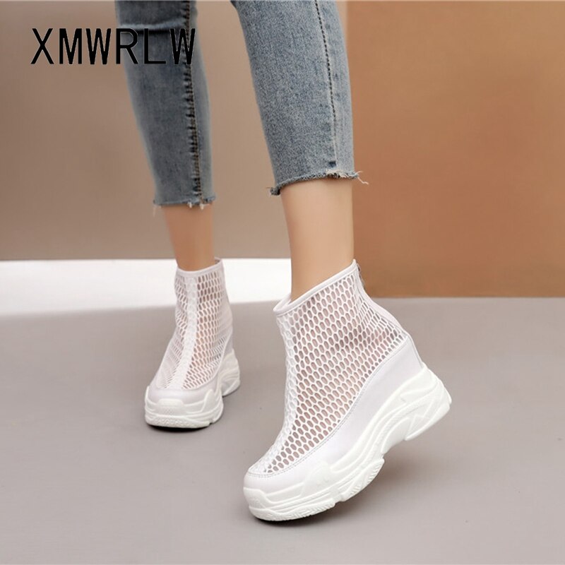 XMWRLW Women's Summer Boots Breathable Mesh High Heels Shoes For Women 2020 Summer Rubber Sole Women Ankle Boot Wedge Shoes