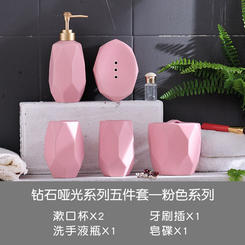 Nordic creative bathroom set ceramic toothbrush holder wash five-piece simple bathroom lotion bottle soap dish new wedding