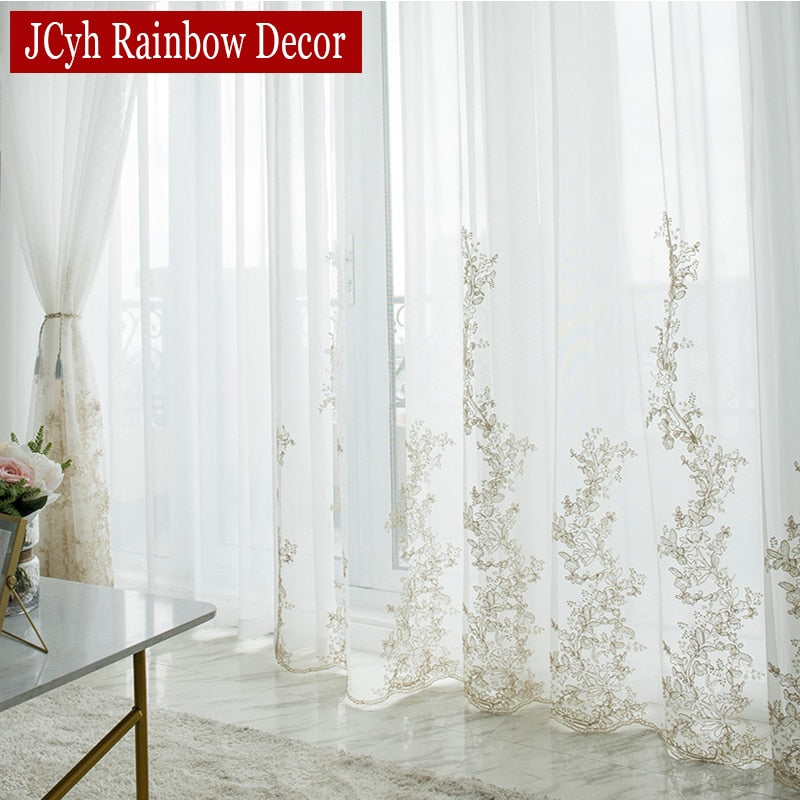 Luxury Princess Tulle Curtains For Bedroom Romantic White Sheer Curtains For Living Room Embroidered 3D Yarn Girls Voile Curtain