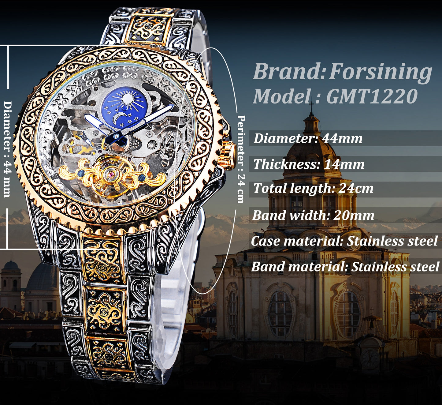 Forsining Mechanical Watch Men Tourbillon Automatic Wristwatch Luxury Hollow Waterproof New Mens Fashion Watches With Moon Pash