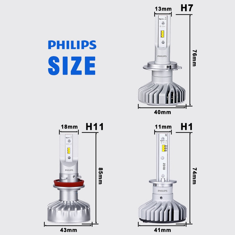 2Pcs Philips X-tremeUltinon H7 LED H1 H8 H11 H16(JP) 6000K Lampada LED Bulb Car Lights Auto Fog Lamps Headlight Mini Size LED KQ