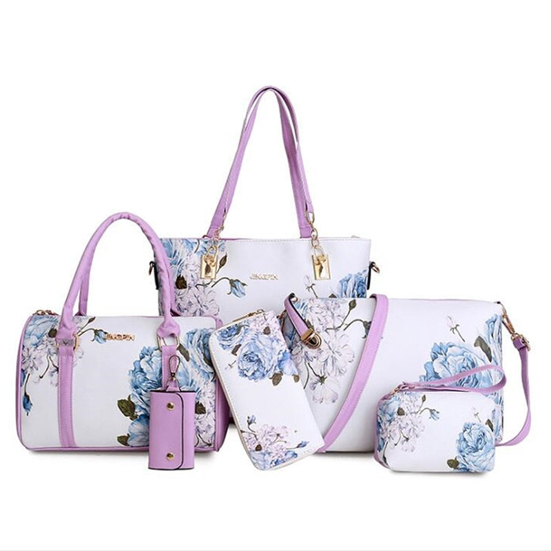 Floral Print Women Handbags Shoulder Bags Set Female Practical Composite Bag 6-Piece Set Designer Brand Bolsa