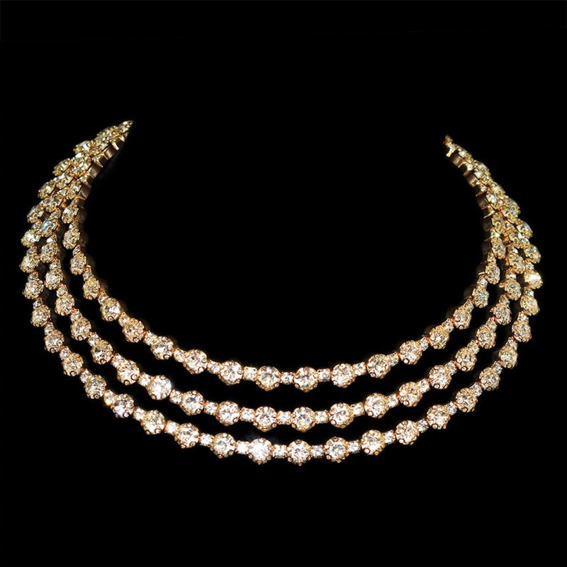 NEW Gold Silver Plated Metal Rhinestone Collar Necklaces for Women Round collar mujer collares Fashion Jewelry Choker