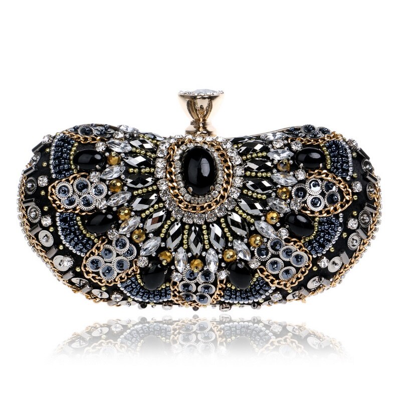 SEKUSA Vintage style women beaded evening bags embroidery small day clutches wedding bridal handbags diamonds case purse