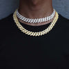 Hip Hop Men Chain 15MM Prong Cuban Chain 2 Row Iced Out Men's Necklace Rhinestone Zircon Paved Necklaces For Men