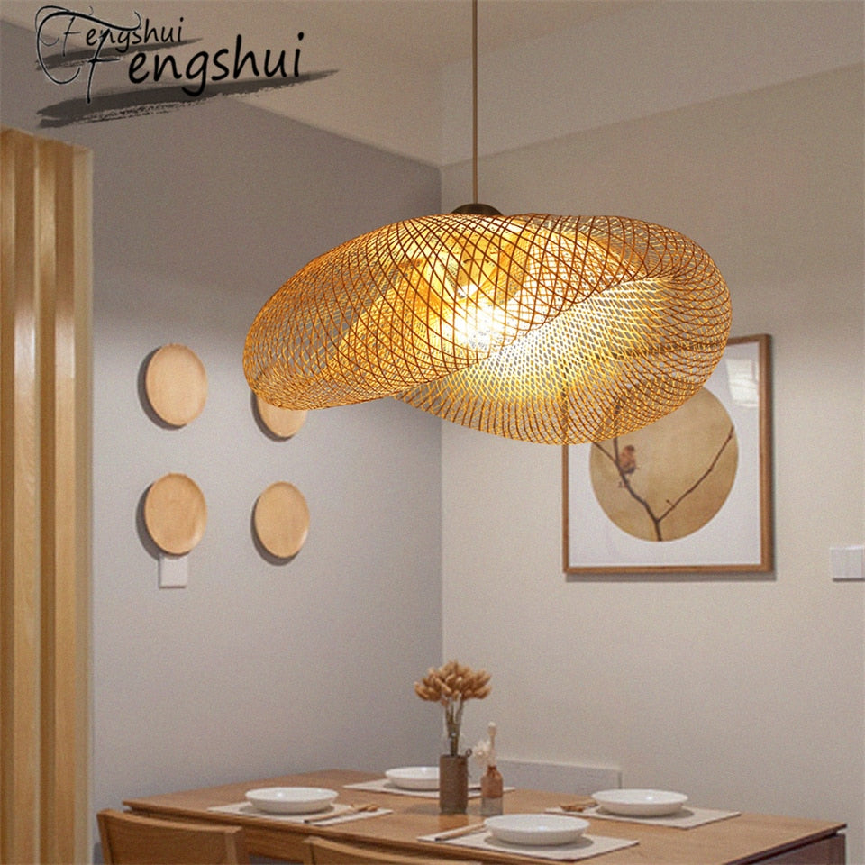 Modern Art Pendant Lights Vintage Bamboo Lamp Restaurant Rattan Pendant Lamp for Living Room Hanging Kitchen Lamp Light Fixtures