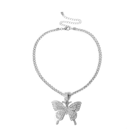 Sparking Fully Iced Out Crystal Pave Butterfly Pendant Cubic Zircon 3D Butterfly Pendant Necklace Fashion Jewelry