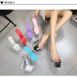 Shuzumiao Woman Transparent Shoes Stripper Heels Sexy Slippers Women Sandals Summer High Heels17cm Platform highing Shoes Square