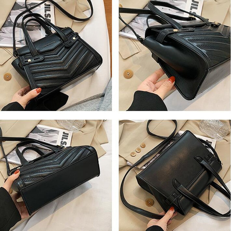 Winter Large Shoulder Bag black v-line Bags with handle Leather Pu Female Luxury Handbags Women Bags Designer Sac A Main Femme