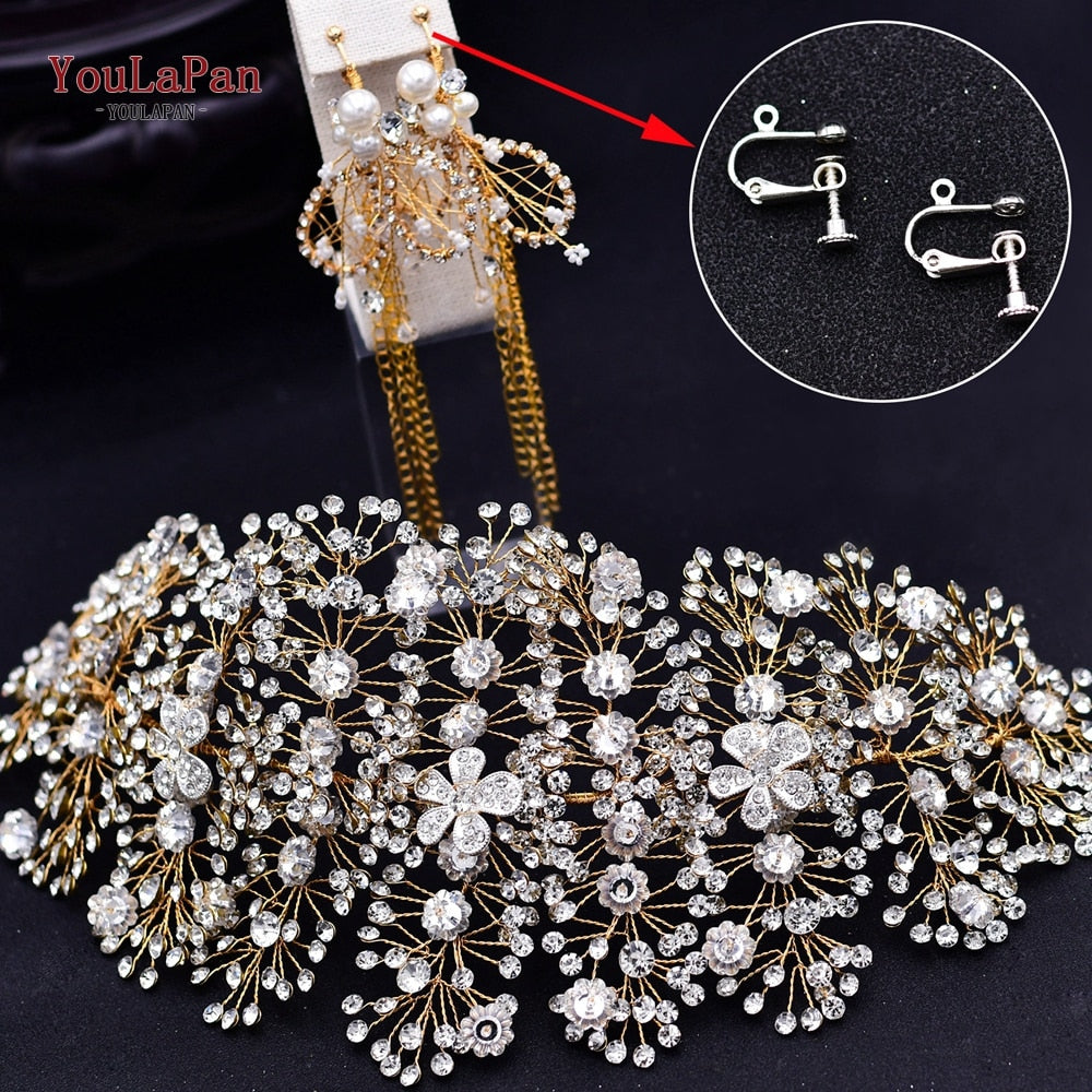 TOPQUEEN HP240 Golden Wedding Hair Jewelry Luxury Crystal Hair Ornaments Rhinestone Wedding Crown Woman Tiara Pageant Crown